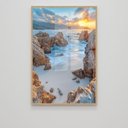 Ver imagem 3 de Quadro Decorativo Mar entre Pedras Vertical Sala Quarto Casa Escritório