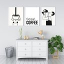 Ver imagem 2 de Kit 3 Quadros Minimalistas Café - First Coffee 33x24cm - com Vidro:moldura Preta
