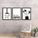 Ver imagem 1 de Kit 3 Quadros Minimalistas Café - First Coffee 33x24cm - com Vidro:moldura Preta
