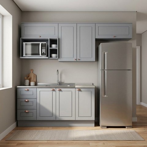 Cozinha Compacta 5 Peças 7 Portas 3 Gavetas 240cm com Tampo