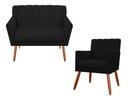 Ver imagem 1 de Kit Namoradeira + 1 Poltrona Decorativa Cecília Suede Preto Pés Madeira Ms Decor