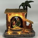 Ver imagem 2 de Presepio Natal Sagrada Familia Iluminado Decoraçao Som Natalina Acende Gira Manjedoura Casa Loja Mes