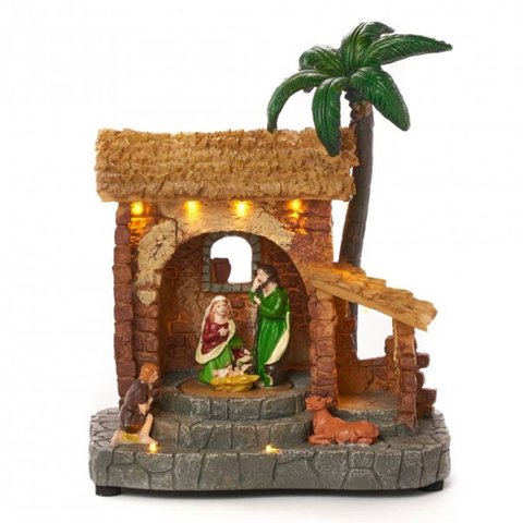 Presepio Natal Sagrada Familia Iluminado Decoraçao Som Natalina Acende Gira Manjedoura Casa Loja Mes