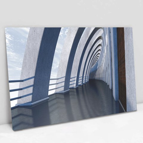 Quadro Decorativo em Canvas Arquitetura Corredor Minimalista TaColado Moldura Madeira 120 x 80cm
