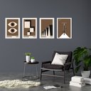 Ver imagem 1 de Kit 4 Quadros Artes Bauhaus Marrom e Preto 24x18cm - com Vidro:moldura Preta
