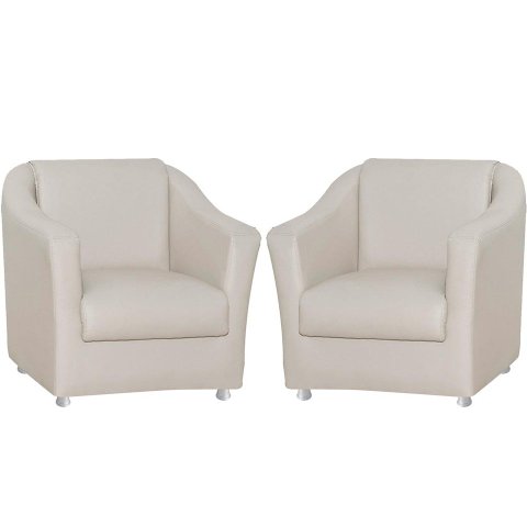 Kit 2 Poltronas Decorativa Biane Couro Bege Pés Cromado Mz Decor