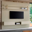 Ver imagem 1 de Painel Ripado para Tv 280cm com Prateleira e Nicho 100% Mdf Cor:luna com Dourado