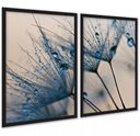 Ver imagem 1 de Kit 2 Quadros Flores Azuis Gotas 45x34cm:moldura Preta