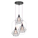 Ver imagem 1 de Lustre Pendente Aramado Preto Base Tripla C/ Lâmpada Fio Cristal