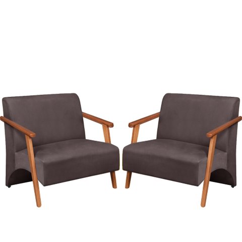 Poltrona Namoradeira Venus Braço Madeira Maciça Suede Unidecor Marrom