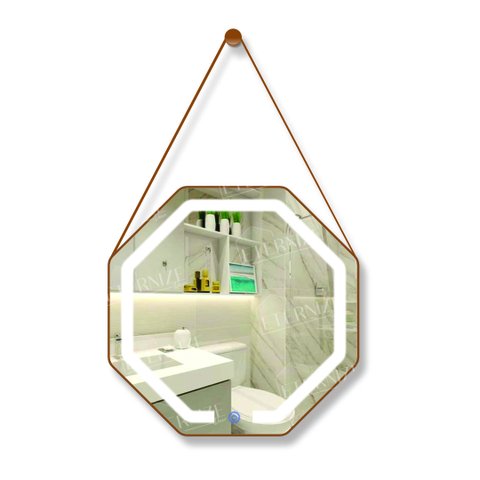 Espelho Adnet Octogonal com Alça Iluminação Led Design Moderno