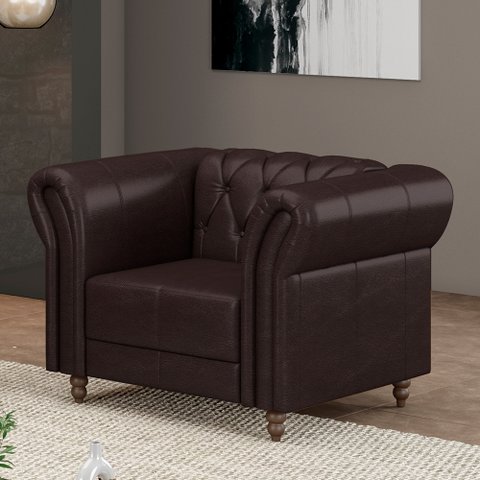 Poltrona Decorativa Sala de Estar Stanford Chesterfield Pés de Madeira Couro Wine Vinho G58 - Gran B