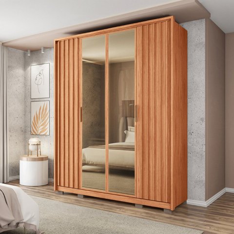 Guarda-Roupa 4 Portas e 3 Gavetas com Vidro Reflecta New Centurium Marrom/Freijó