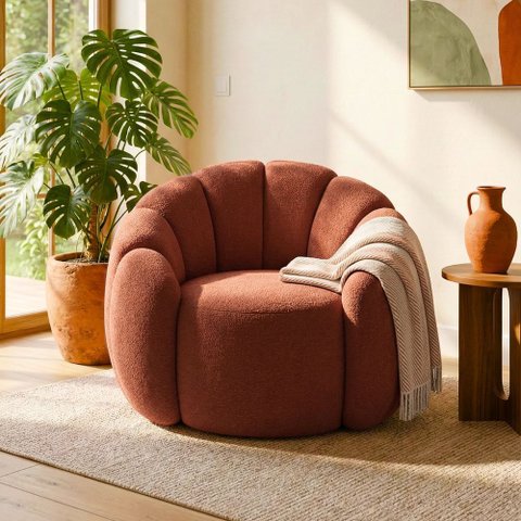 Poltrona Decorativa Curva Orgânica Serena Bouclê Terracota - Montanari's Decor