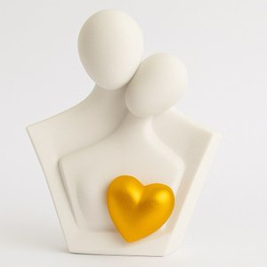 Estatua Casal Namorados Pequeno Branco C/ Dourado 3d - 12 Cm