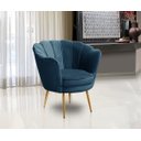 Ver imagem 3 de Kit 2 Poltronas Para Sala Decorativa Flor de Lis Pés Ferro Dourado Veludo Azul Madelina Decor