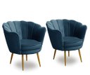 Ver imagem 2 de Kit 2 Poltronas Para Sala Decorativa Flor de Lis Pés Ferro Dourado Veludo Azul Madelina Decor