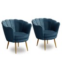 Ver imagem 2 de Kit 2 Poltronas Para Sala Decorativa Flor de Lis Pés Ferro Dourado Veludo Azul Madelina Decor