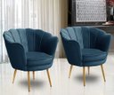 Ver imagem 1 de Kit 2 Poltronas Para Sala Decorativa Flor de Lis Pés Ferro Dourado Veludo Azul Madelina Decor