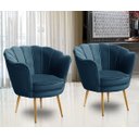 Ver imagem 1 de Kit 2 Poltronas Para Sala Decorativa Flor de Lis Pés Ferro Dourado Veludo Azul Madelina Decor