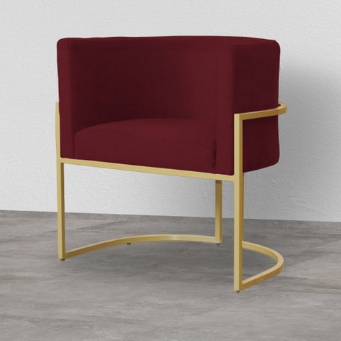 Poltrona para Sala de Estar com Base Metal Dourada Keren - Suede - Sv Decor: Bordo
