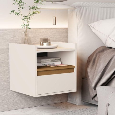 Mesa Cabeceira Minerva sem Gavetas MDP Off White e Cedro Off!