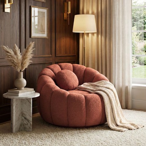 Poltrona Decorativa Sala Estar Quarto Concha Orgânica Boucle Terracota - Vimont Moveis