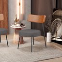 Ver imagem 2 de Kit 02 Poltronas Decorativas Sala Estar Fixa Londres L02 Couríssimo Camel Linho Cinza Escuro - Lyam