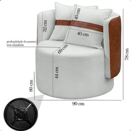 Poltrona Orgânica Base Giratória Maya Corino Nozes e Boucle Cru Redonda Decorativa - Arkell - 8