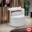 Ver imagem 1 de Poltrona Orgânica Base Giratória Maya Corino Nozes e Boucle Cru Redonda Decorativa - Arkell