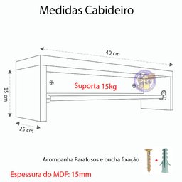 Cabideiro de Parede Arara Roupas 40cm Mdf Branco - 2