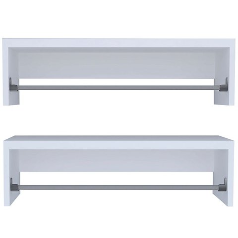 Kit 2 Cabideiro 50x15x25cm Arara de Parede Branco 15mm Suporte Cromado