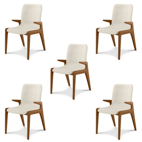 Kit 5 Cadeiras Decorativas Sala de Jantar Madeira Maciça com Braço Pigeon Linho Cinza/Ébano - Gran B