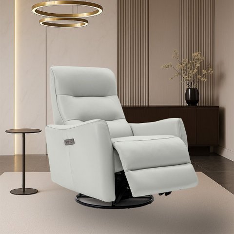 Poltrona do Papai Reclinável Sala de Estar Plaza Usb e Usb-c Gira Balança Couro Branco Gelo G40 - Gr