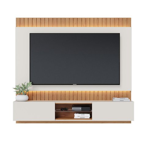 Home Suspenso Itapemi 1.8 Ripado Freijó/ Off White Matte com LED e 2 Portas TV 70 Polegadas - Bela M