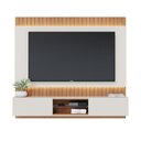 Ver imagem 1 de Home Suspenso Itapemi 1.8 Ripado Freijó/ Off White Matte com LED e 2 Portas TV 70 Polegadas - Bela M