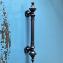 Ver imagem 3 de Puxador Duplo Classic 530mm Preto Fosco Porta Pivotante Correr Passagem Madeira Vidro Rústico