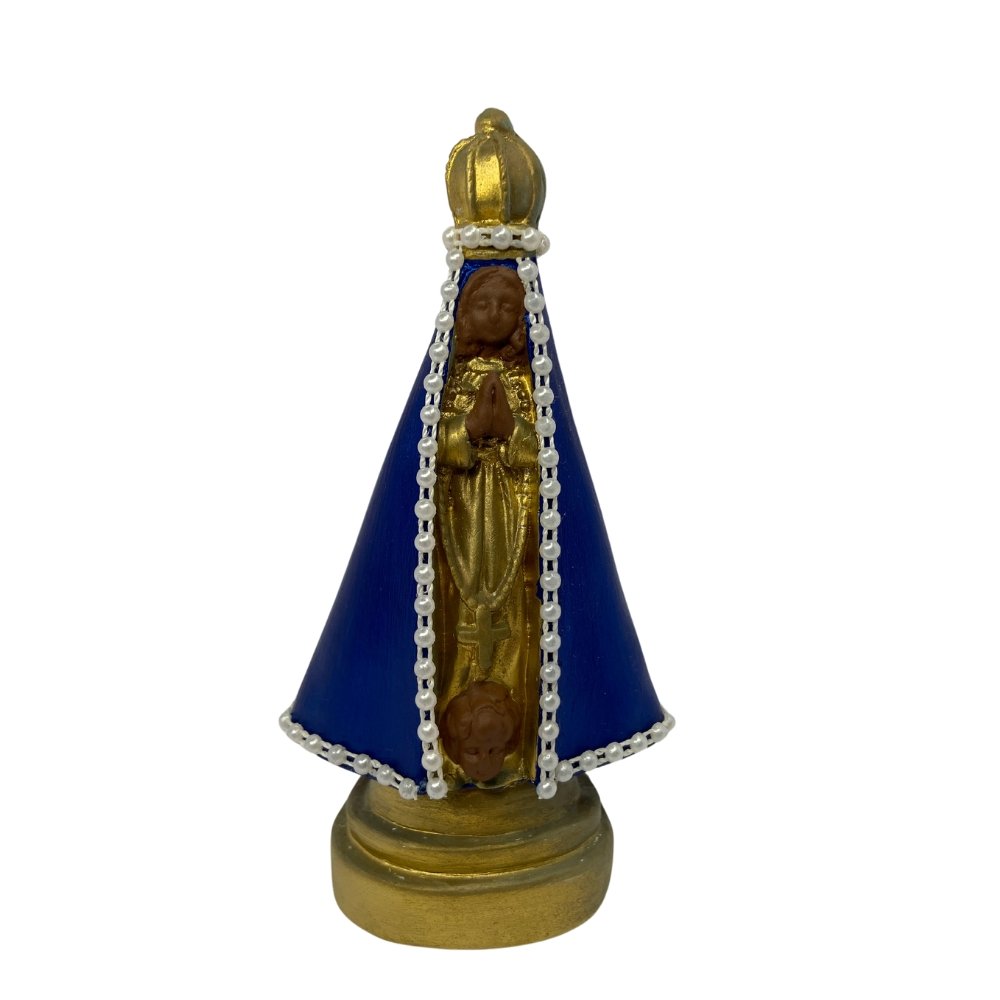 Nossa Senhora Aparecida P Pintura Azul e Acabamento em Pérola Estatueta