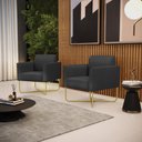 Ver imagem 2 de Kit 2 Poltronas Base X Industrial Dourado Marisa Corino Preto D03 - D'Rossi