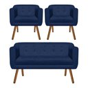 Ver imagem 1 de Kit Sofá 2 Lugares e 02 Poltronas Julia Suede Azul Marinho