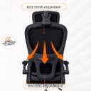 Ver imagem 7 de Kit 2 Cadeiras Diretor Atenas Ergonômica Suporte Lombar Apoio Cabeça Ajustável Preta