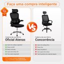 Ver imagem 4 de Kit 2 Cadeiras Diretor Atenas Ergonômica Suporte Lombar Apoio Cabeça Ajustável Preta