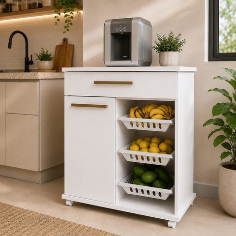 Balcão Fruteira para Cozinha 1 Porta 1 Gaveta 3 Cestos Goiânia Espresso Móveis
