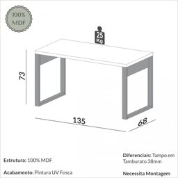 Mesa para Escritório Industrial F20 Freijó/preto - Dalla Costa - 5