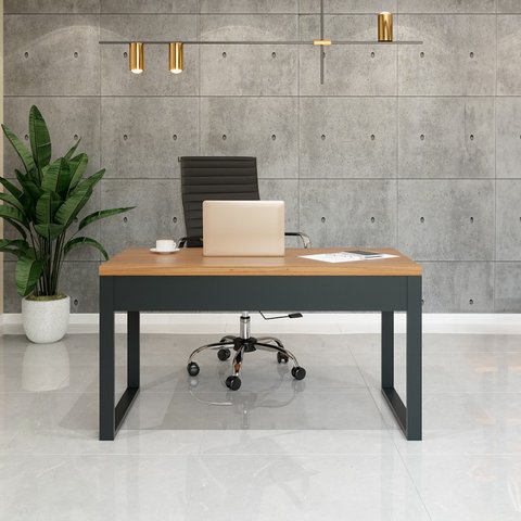 Mesa para Escritório Industrial F20 Freijó/preto - Dalla Costa