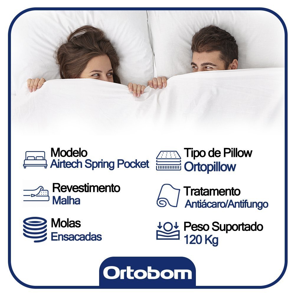 Cama Box Baú Casal Bipartido Sintético + Colchão Ortobom Airtech Molas Ensacadas 65x138x188 Preto - 4