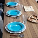 Ver imagem 2 de Sousplat Para Prato De Mesa Decorativo Branco Com Flores Em Rose 33 cm - D’Rossi