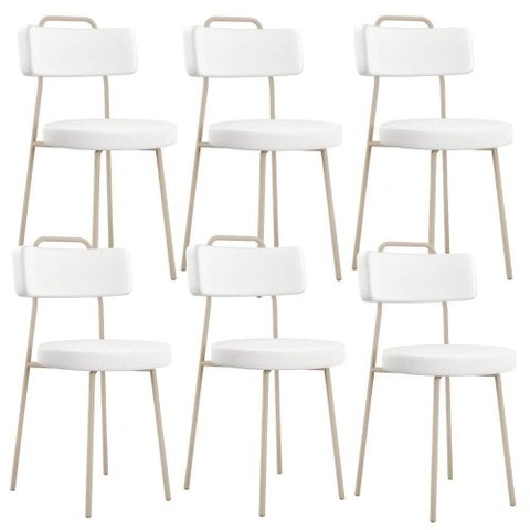 Kit 06 Cadeiras Decorativas Estofada Sala Jantar Barcelona Arena L02 Facto Branco - Lyam