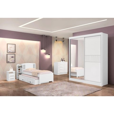 Guarda Roupa Solteiro 2 Portas 3 Gavetas - Atenas Ripado-branco - Móveis D'doro