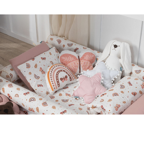 Kit Protetor de Berço 100% Algodão Percal 200 Fios Rolinho Moderninhos 08 Peças:hippie Chic